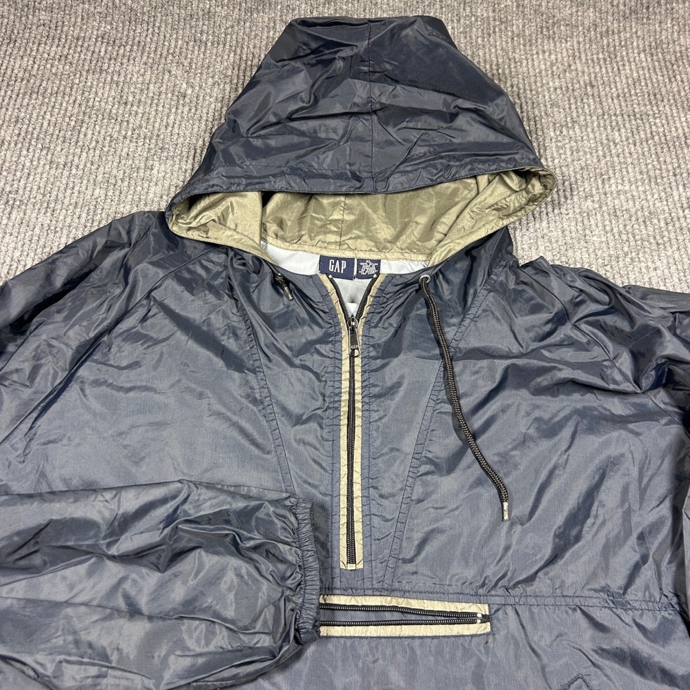 Vintage GAP Mens Navy Blue Half Zip Hooded Anorak Windbreaker Jacket XL